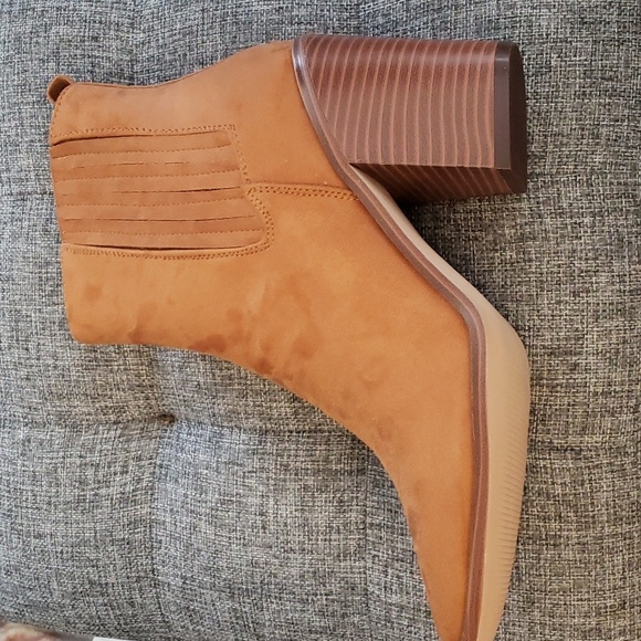 Coutgo Chelsea Chunky Block Stacked Heel Square Toe Ankle Boots Dk Tan Size 9.5 - Picture 5 of 12